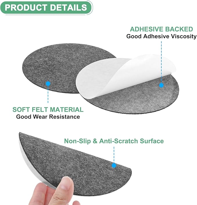 20-Pack Lamp Base Felt, 5.5 Inch Dia. 2mm Thick Self Adhesive Round Fabric Felt Pads for Lamp/Furniture/DIY, Non-Slip Fiber Backed Patch Circles with Adhesive Backing [Grey]