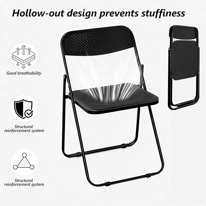 6 Pack Plastic Folding Chair Foldable Plastic Chair, Outdoor Indoor Portable Party Chairs,Stackable Commercial Seats with Steel,300-Pound Capacity,Black