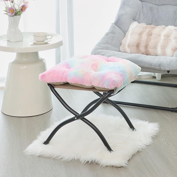 Mordchil HF 15"(H) Folding Ottoman, Foldable Footrest Stool, Portable Small Foot Stool for Couch, Collapsible Foot Rest Ottoman for Sofa, Accent Padded Ottomans for Living Room, Bedroom, Rainbow