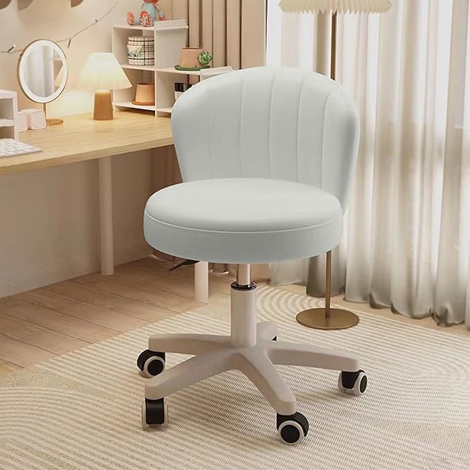 HDHNBA Small Desk Chair Round Rolling Chair with Back PU Leather Height Adjustable Swivel Vanity Work Computer Stool Chair for Home Office Bedroom, Set of 4
