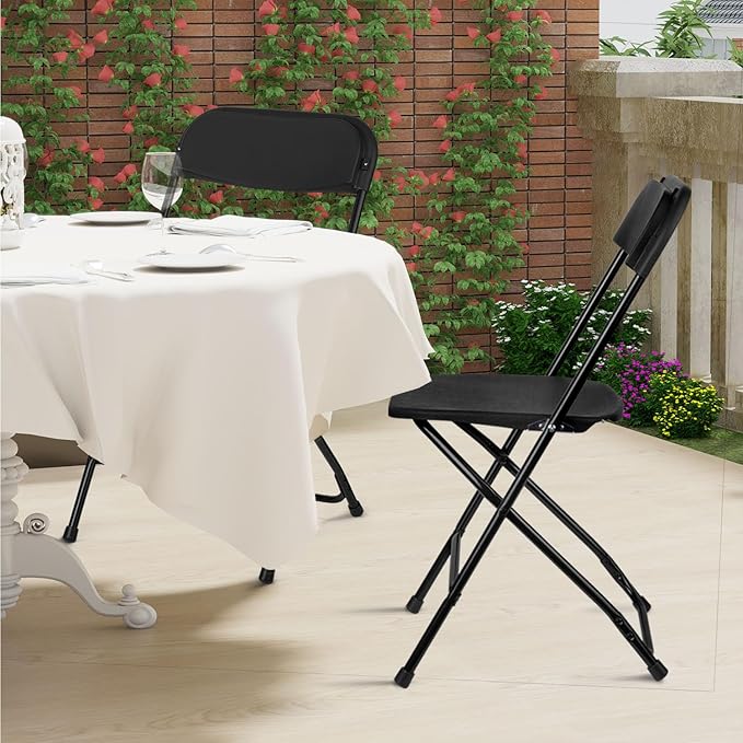 Folding Chairs 10 Pack, Heavy-Duty Plastic Foldable Chairs with Sturdy Metal Frame, 350 lbs Capacity, Stackable Portable for Weddings, Parties, Office, Indoor, Outdoor Events, Black