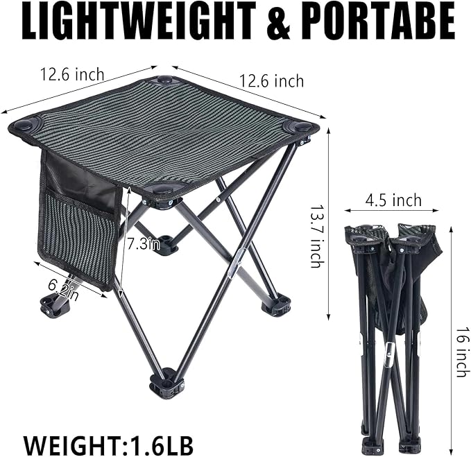 Tevaibo Camping Stool Portable, 13.7 Inch Folding Stool for Outdoor Gardening, Fishing, BBQ, Hiking with Carry Bag(400 LBS Capacity)
