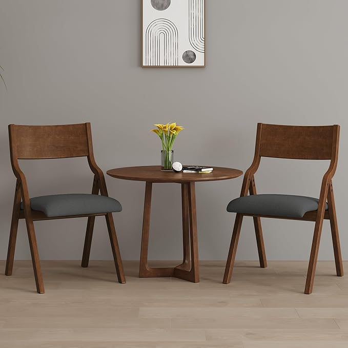 Ball & Cast Padded Folding Chairs 2 Pack,Solid Wood Frame Foldable Dining Chair,18" Seat Height,Space Saving,Easy to Carry Suitable for Kitchen, Bedroom, Light Grey