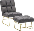 MCombo Accent Chair with Ottoman Set, Modern Armless Chair for Living Room, Bedroom, Small Space 4013 (Heat-Stamped Fabric, Grey)