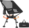 Trakiom 360° Swivel Folding Camping Chairs, Compact and Portable Chair for Outdoor Camp, Foldable Chairs with Anti-Sinking Large Feet for Travel, Beach, Picnic, Sports, Fishing Support 300 LBS(Black)
