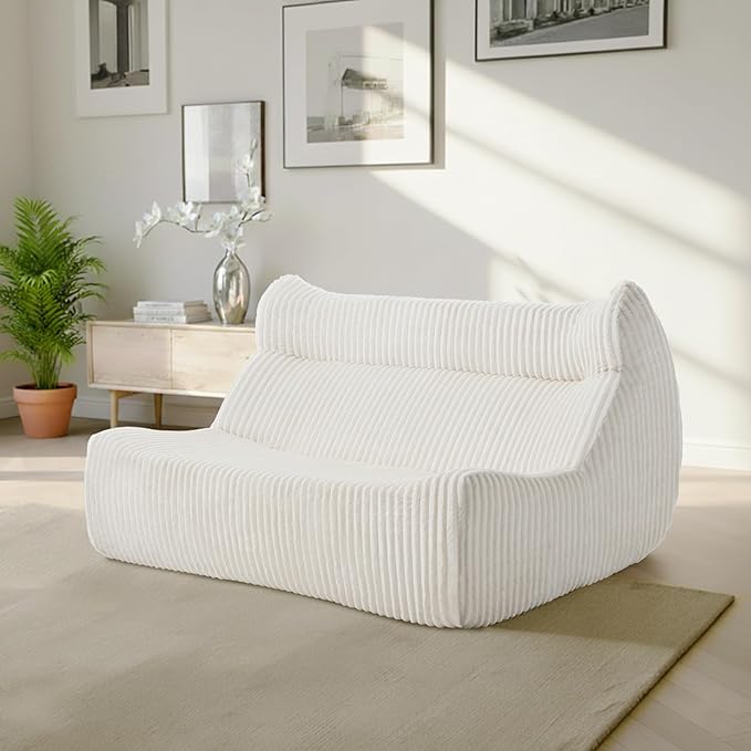 Big Bean Bag Chairs, Lazy Floor Sofa, Fireside Chair for Living Room, Bedroom, Office (White, Loveseat)