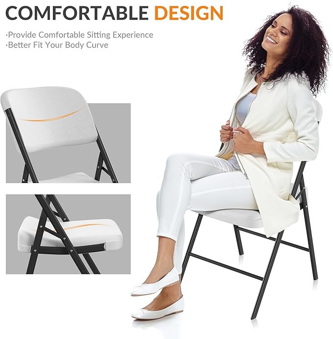 Elevon Folding Chairs Heavy Duty Plastic Chairs with 350-Pound Capacity for Home Office Camping Kitchen Dining Wedding Party Event Picnic, White, 6-Pack