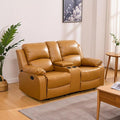 JBXBER Manual Recliner Sofa Set for Living Room, Leather Reclining Sofa Sets, Faux Leather Couch Set with Cup Holders, Drop-Down Table and Storage Console(Loveseat,Ginger)