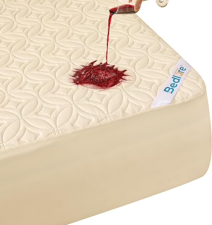 BEDLORE Waterproof Mattress Protector, Queen Size Noiseless Mattress Pad with Deep Pocket 6"-18" Depth, Soft Breathable Bed Mattress Cover Washable for Home, Bedroom, Hotel (Beige)