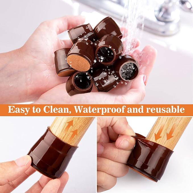 16pcs Round Chair Leg Floor Protectors, Felt Pads Chair Leg Protectors for Hardwood Floors, Silicone Furniture Feet Cups Covers Felt Pads, Prevents Scratches & Reduce Noise, Brown, Large