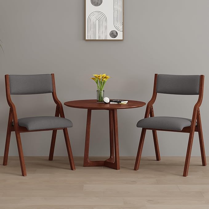 Ball & Cast Padded Folding Chairs 2 Pack,Solid Wood Frame Foldable Dining Chair,18" Seat Height,Space Saving,Easy to Carry Suitable for Kitchen, Bedroom, Light Grey