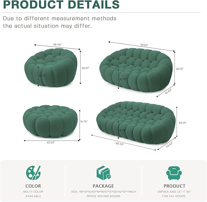 WJShome Bubble Couch,41.34'' Single Sofa,Mesh Fabric Lazy Floor Sofa, 3D Honeycomb Shape Curved Couch for Living Room, Office, Apartment (Green)