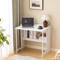 KEIKI 32.6" Folding Table with Storage Shelf, Foldable Computer Desk for Small Spaces, Space-Saving Study Table for Bedroom Home Office Dorm and Apartment, Ancient White