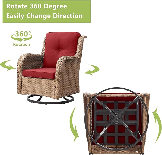 Rilyson Patio Chairs Rocking Swivel Chiar - 2 Piece Outdoor Patio Rattan Wicker Furniture Chairs Set with High Back and Deep Seating for Outside Porch Deck(Yellow/Red)