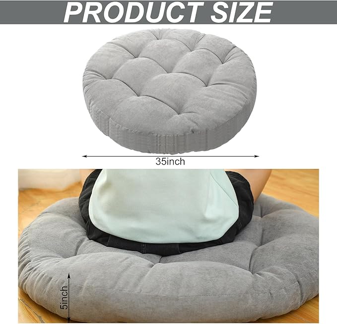 Large Floor Cushion Seating Round Floor Pillow Cushion for Adults Oversized Playroom Pillows Reading Nook Big Pillow for Sitting Meditation Yoga Living Room Sofa Balcony(Gray,Classic)