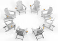 KINGYES Folding Adirondack Chair Set of 8, HDPE All-Weather Patio Chairs with Cup Holder, Wooden Textured Fire Pit Chairs for Poolside, Backyard, Deck, Silver Grey