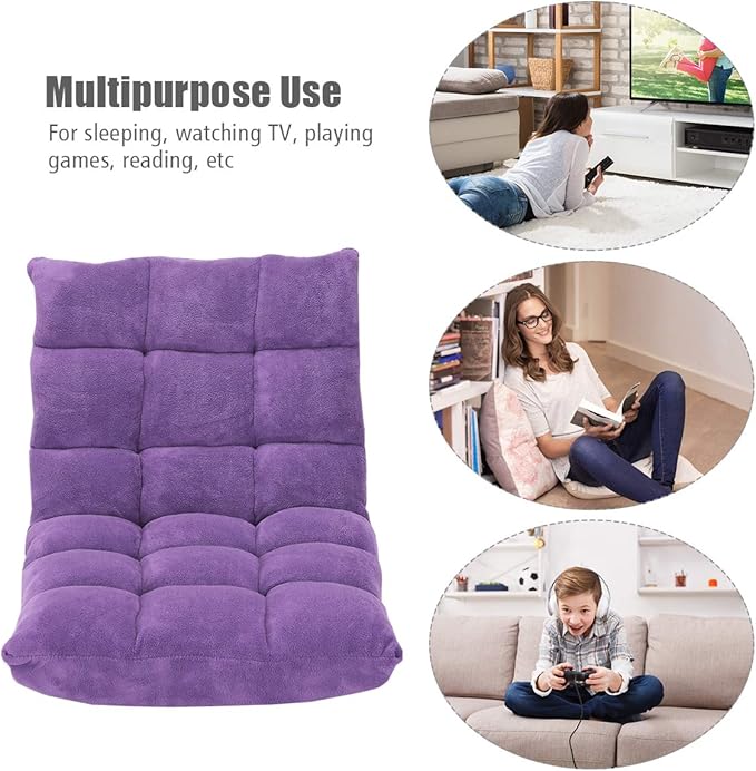 GOFLAME 14-Position Folding Floor Chair, Padded Gaming Lazy Sofa Chair with Adjustable Backrest, Couch Recliner, Sleeper Bed Lounge Chair for Reading, Gaming, Meditating (Purple)