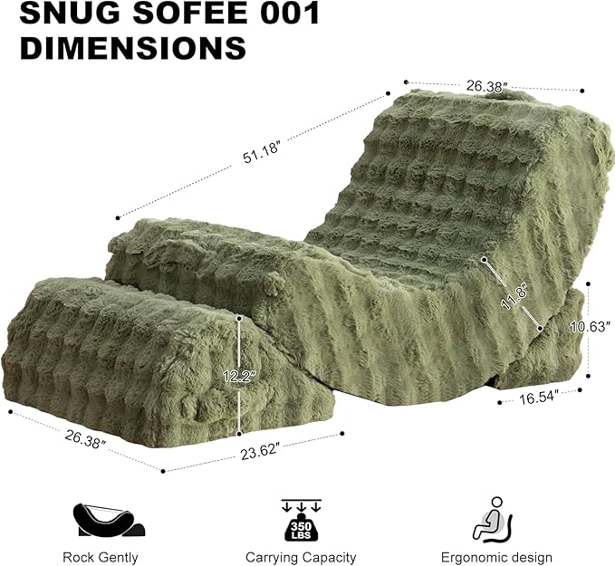 Gaint Bean Bag Chairs for Adults, Beanbag Lounge Filled with Memory Foam, Adjustable Angle, Velvet Fabric, with Detachable Footrest for Bedroom, Living Room and Nursery(Green)