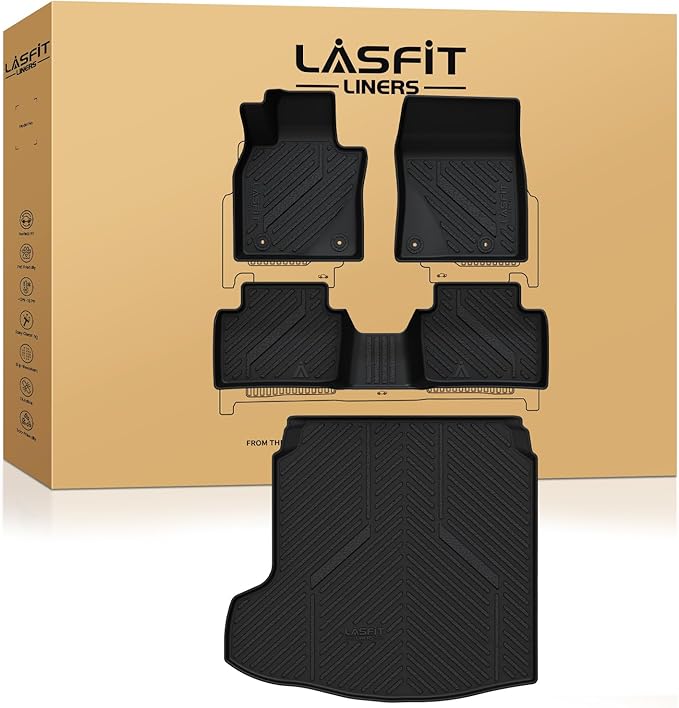 LASFIT Floor Mats & Cargo Liner Fit For Mazda 3 2019-2026 (Only Fits Sedan Models) All Weather TPE Custom Fit 2019-2024 2025 2026 Floor Liners Front & Rear Row & Trunk Full Set Mats Accessories, Black