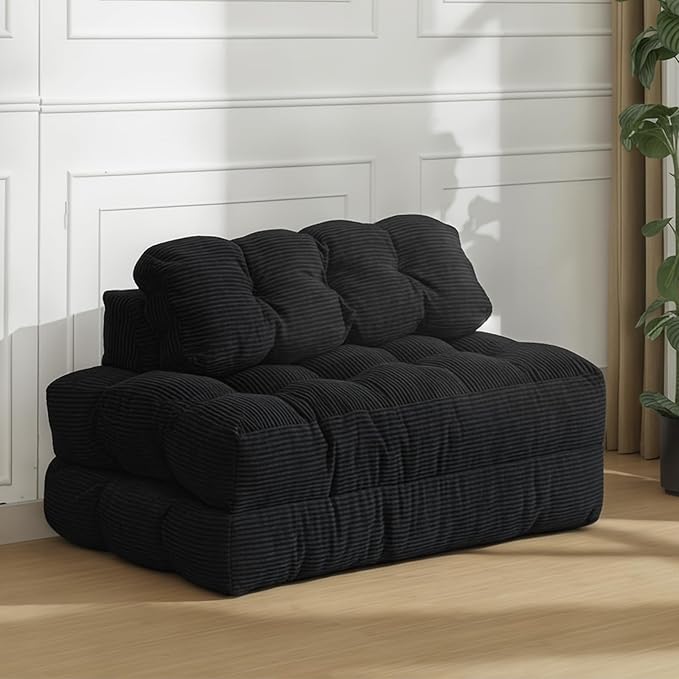 Garvee Folding Sofa Bed, Convertible Sleeper Chair with Pillow Foldable Mattress with Back Support, Boneless Fold Out Chair Bed Comfy Floor Sofa Lounge for Living Room, Bedroom, Black, Full