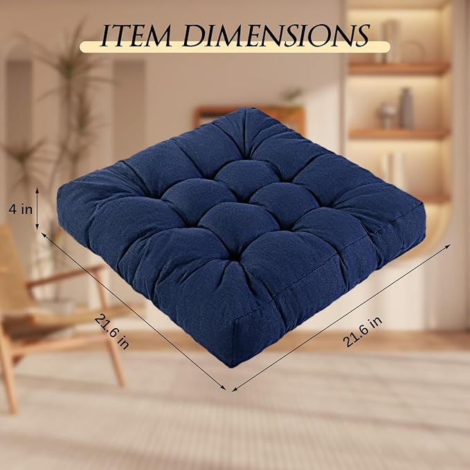 LYLNBYWK Meditation Floor Cushions Set of 2, Thickened Floor Pillow for Adults, Large Square Pillows Seat Cushion for Tatami Living Room Yoga, Memory Sponge Block Added, 22x22 Inch, Drak Blue