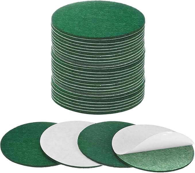 30-Pack Lamp Base Felt, 3 Inch Dia. 2mm Thick Self Adhesive Round Fabric Felt Pads for Lamp/Furniture/DIY, Non-Slip Fiber Backed Patch Circles with Adhesive Backing [Green]