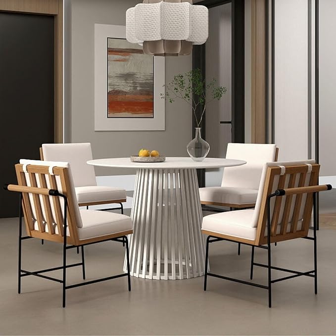 LukeAlon Mid Century PU Leather Dining Chairs Set of 4, Upholstered Square Back Kitchen Chairs with Metal Legs Armless Parsons Chairs with Wood Frame for Dining Room Reception Room, Beige