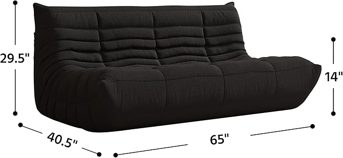 Bean Bag Chair, Fireside Chair, Large Bean Bag Chair for Adults, Bean Bag Chairs for Teens with High-Resilience Foam, Non-Slip Base Floor Lounge Sofa,Living Room (Black, 3-Seater)