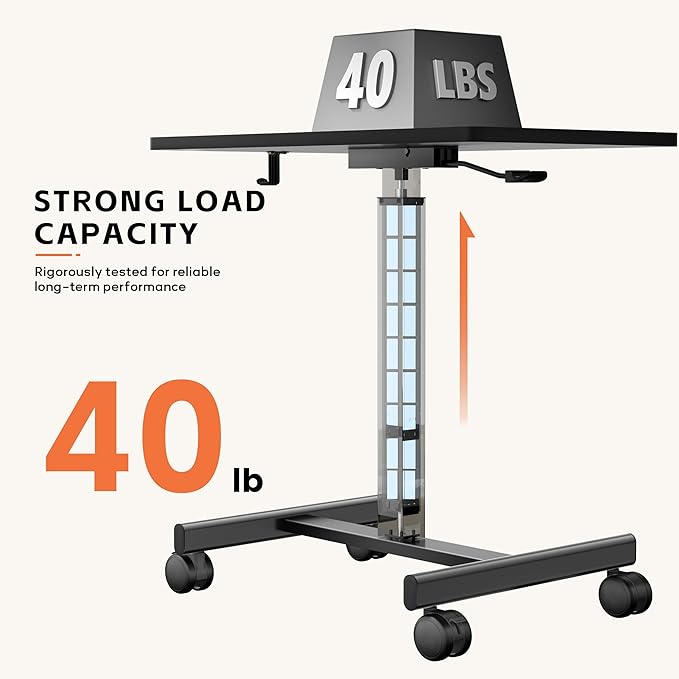 NICECOZY Mobile Standing Desk, Small Teacher Standing Rolling Desk, Portable Laptop Desk with Lockable Wheels, Computer Workstations, Adjustable Height, Black