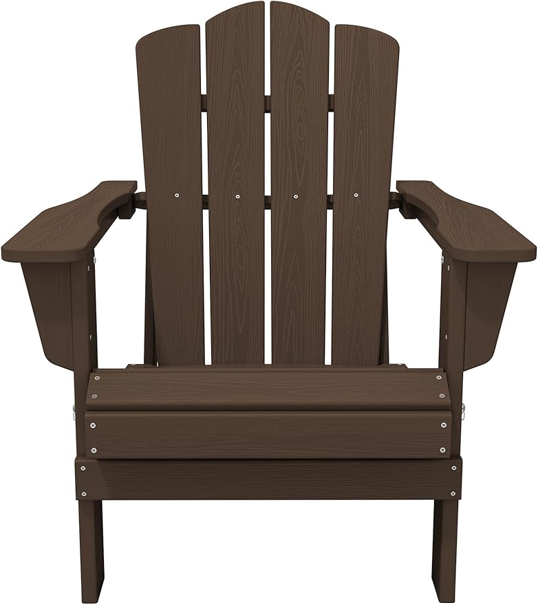 KINGYES Folding Adirondack Chair Set of 6, HDPE All-Weather Folding Adirondack Chair, Coffee