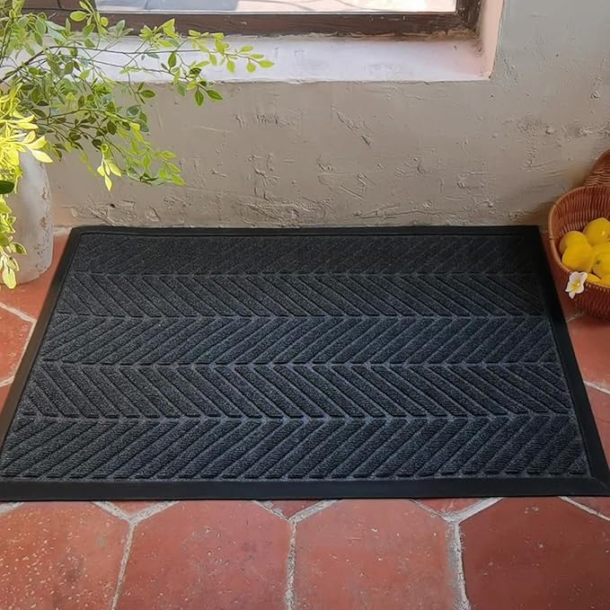 XADP Front Door Mat 29.5"x17" Indoors Outdoors Welcome Mats, Waterproof Non-Slip Rubber Backing Heavy Duty Doormat Outside Entrance, Low Profile Entryway Rugs Floor Mat for Patio, Pattern A Grey