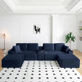 125” Oversized Modular Sectional Sofa, Deep Seat Corduroy Cloud Couch with Cup Holders, USB Ports & Storage Box, Sleeper Sofa Couch Boneless Couches for Living Room, No Assembly Required (Blue)