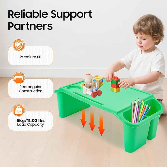 4 Pack Kids Lap Desk, Activity Tray with Storage - Stackable Plastic Lap Trays, Portable Writing & Drawing Table for Classroom, Bedroom, Homework, 19.69" L x 9.84" W x 7.1" H