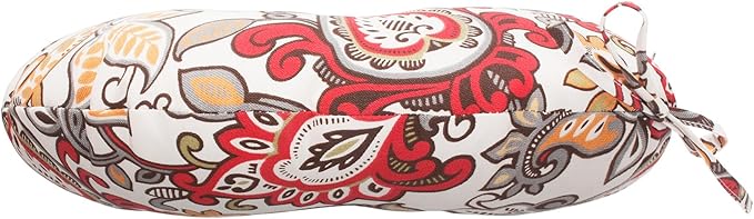 Magpie Fabrics Outdoor Round Bistro Seat Cushions with Ties, 15"x15"x4" Set of 2, Tufted Waterproof Barstool Chair Pads for Patio Home Garden Office, Floral Red Orange