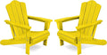 KINGYES Folding Adirondack Chair Set of 2, HDPE All-Weather Folding Adirondack Chair, Yellow