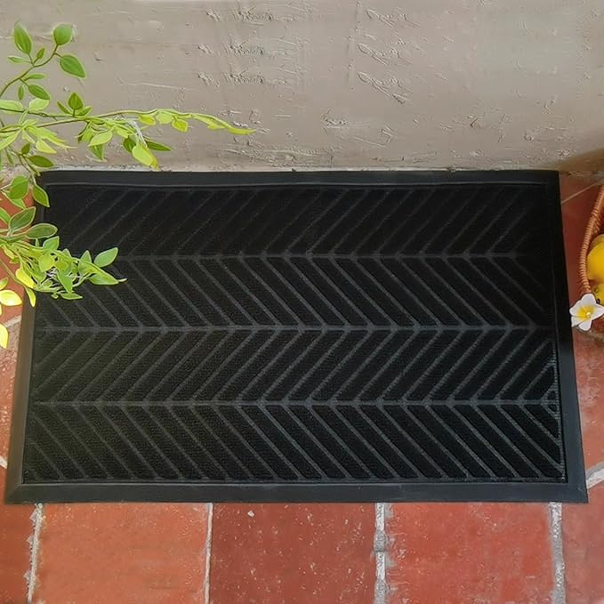 XADP Front Door Mat 29.5"x17" Indoors Outdoors Welcome Mats, Waterproof Non-Slip Rubber Backing Heavy Duty Doormat Outside Entrance, Low Profile Entryway Rugs Floor Mat for Patio, Pattern A Black