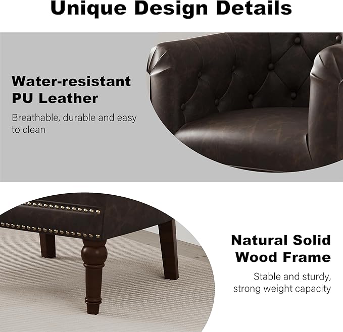 DREAMSIDEA Accent Chair, Upholstered Faux Leather Barrel Chair with Nailed Trim, Comfy Club Armchair for Reading Living Room Bedroom Waiting Room-Chocolate, Set of 1