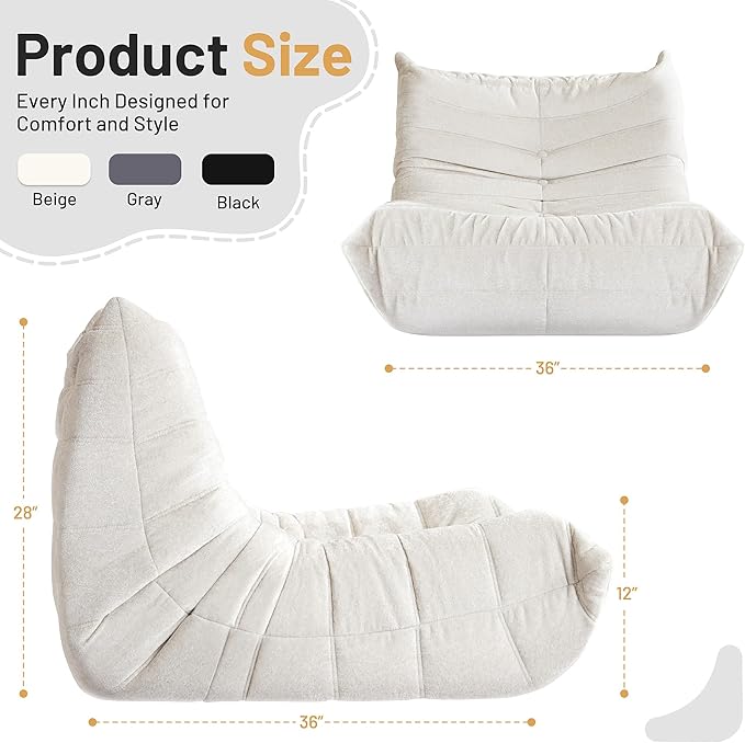 HABUTWAY Bean Bag Chair, Giant Bean Bag Chairs for Adults, Bean Bag Sofa with Filler Faux Fur, Memory Foam Bean Bag Couches Fireside Lazy Sofa for Living Room, Bedroom, Office (Beige)