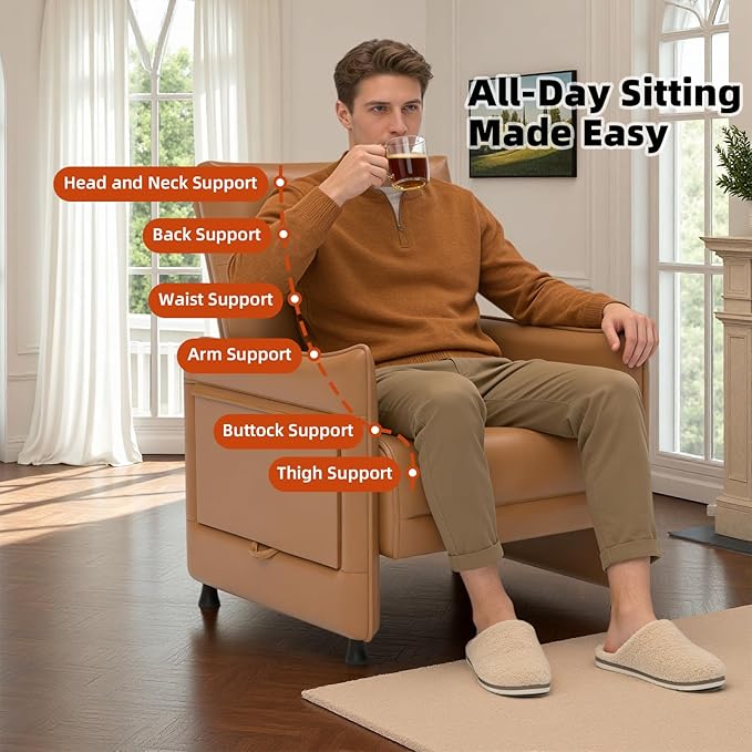 3-Piece Living Room Sofa Set, Faux Leather Loveseat & Accent Chairs Set of 2 with Hidden Foldable Tray & Side Pocket, Front Contour Arm Design, Upholstered Sofa Set for Office, Brown