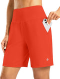 Women's Athletic Shorts with Zipper Pocket 7" High Waisted Stretchy Bermuda Shorts for Women Workout Running Casual