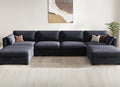 KKL Modular Sectional Sofa Couches for Living Room, U Shaped Sofa Couch with Adjustable Backrest, 4 Seater Sofa Couch with Convertible Ottoman and Comfy Cushion, Chenille, Blue