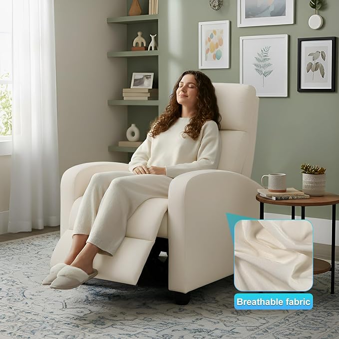 BestMassage | Recliner Chair | No Massage Function | Textile Beige | with Lumbar Support, Adjustable Push Back, Wide Armrests, Footrest & Padded Seat | Easy Assembly | for Living Room, Home Theatre