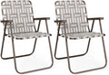 GYMAX Lawn Chair Folding, Webbed Beach Lounge Chairs Set with Highback, Outdoor Portable Lightweight Camping Dinning Chair for Patio, Lawn, Poolside, Sports, Garden, Backyard (2,Coffee)