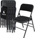 SEALAMB 6 Pack Fabric Folding Chairs with Padded Seats & Cushion, Metal Foldable Chairs for Wedding Party, Commercial Chairs for Office School Church Events, 350lb Capacity (Black-Fabric, 6 Pack)