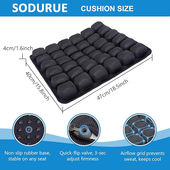 Sodurue Travel Cushion Airplane Seat,Airplane Seat Cushion for Long Flights,Press Type Air Inflatable Wheelchair Seat Cushion for Car,Office,Stadium,Ergonomic Comfort Support,Heavy Duty (36 Air Bag)