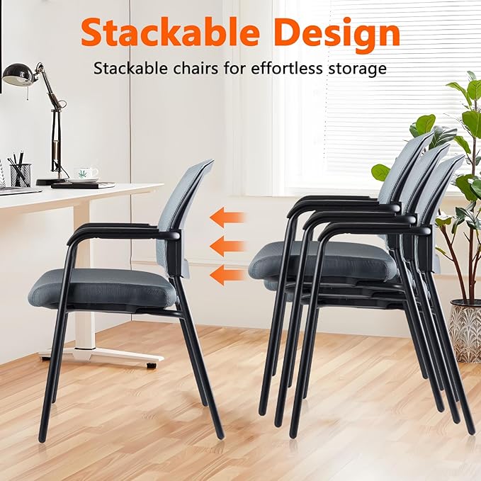CLATINA Office Reception Guest Chair Mesh Back Stacking with Ergonomic Lumbar Support and Thickened Seat Cushion for Waiting Conference Room Gray 2 Pack