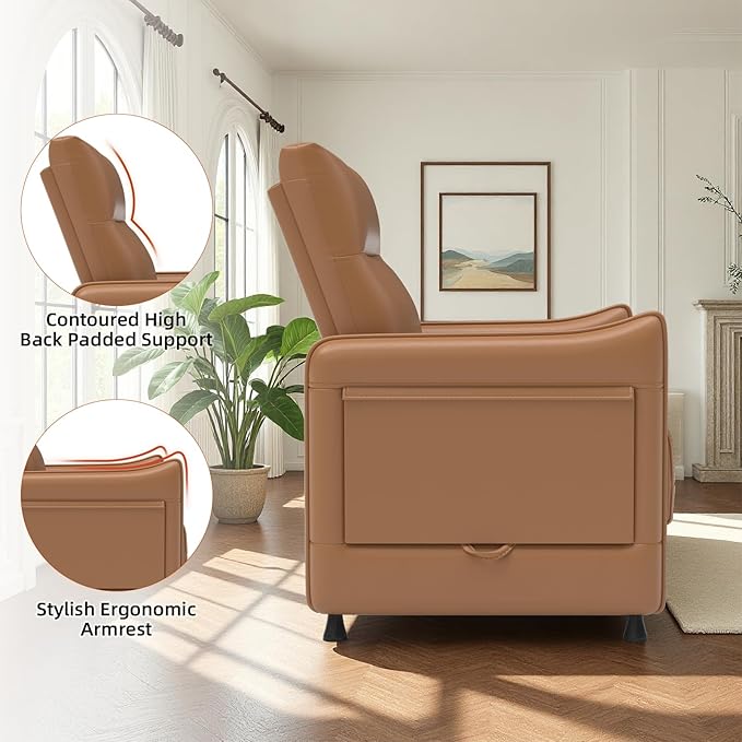 3-Piece Living Room Sofa Set, Faux Leather Loveseat & Accent Chairs Set of 2 with Hidden Foldable Tray & Side Pocket, Front Contour Arm Design, Upholstered Sofa Set for Office, Brown
