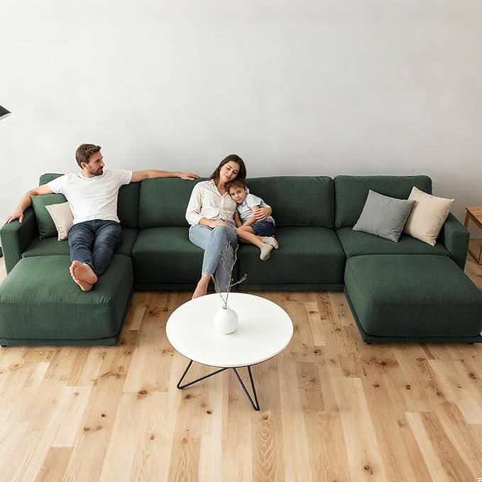 CAPCAPA 112" Modular Sectional Couches for Living Room, U-Shaped Modern Sofa with Ottomans, 5-Piece Chenille Sofa Set for Home Furniture, Dark Green