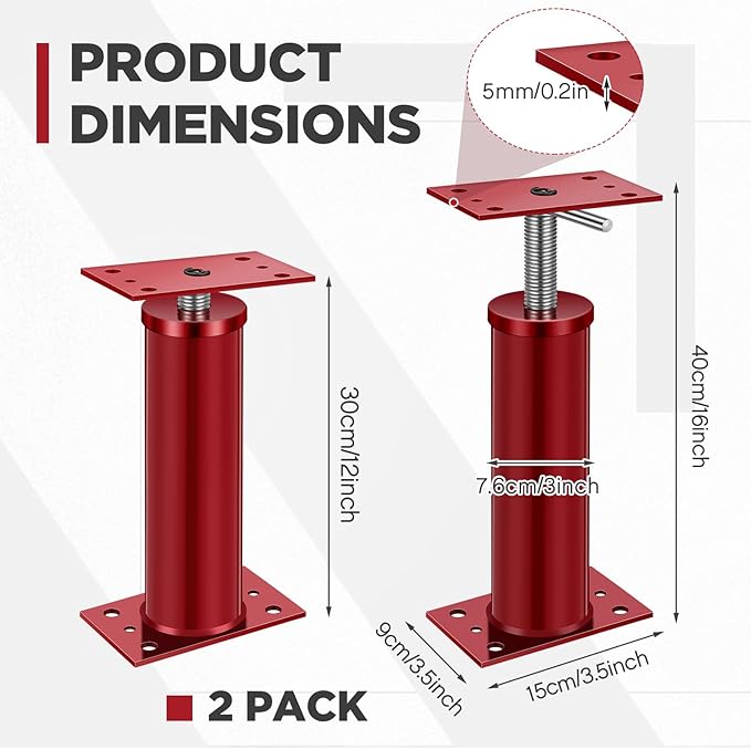 Yaocom 2 Pcs House Jacks for Leveling, Adjustable Jack Post 12"-16" Basement Floor Jack, Supports Stabilizer Screw Jacks for House Foundation, Stairs, Porches, Roof Beams, Load Capacity 11023 Lbs