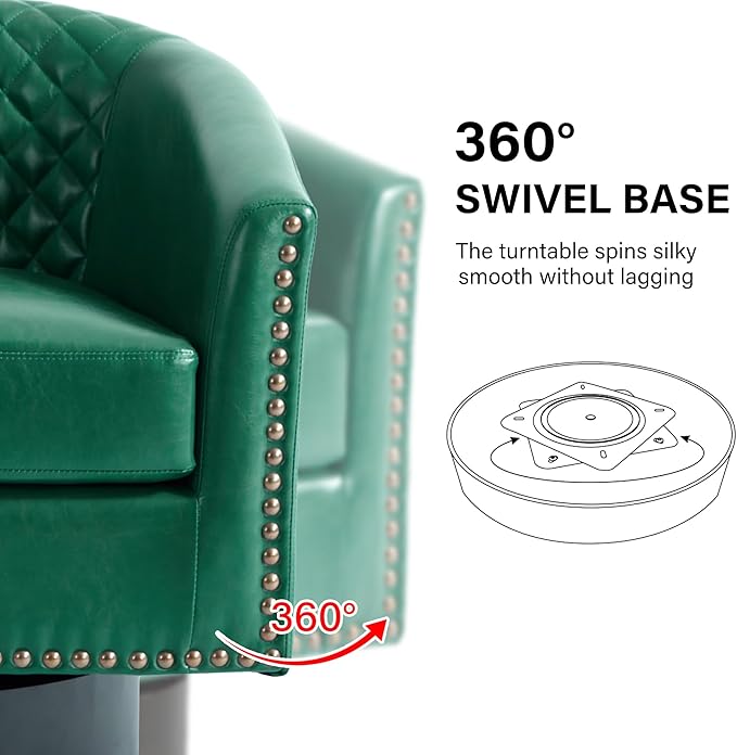 DREAMSIDEA Swivel Barrel Accent Chair, Comfy Modern Upholstered Round Faux Leather Arm Chair for Living Room, Bedroom（Green, Set of 4